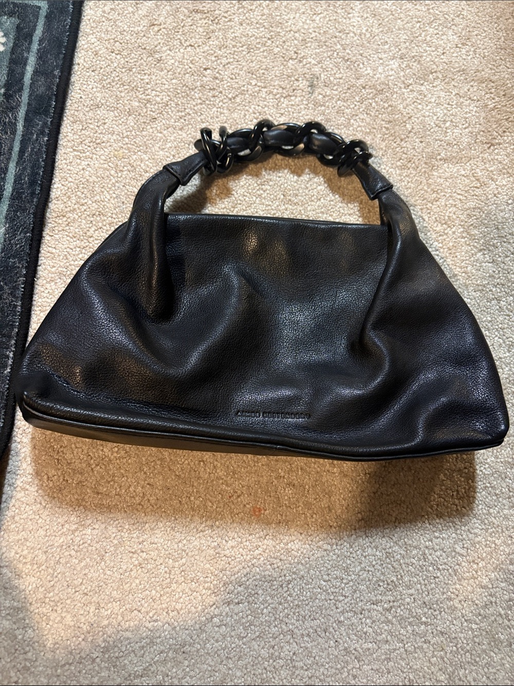 Aimee Kestenberg Black Pebbled Leather Top Handle with Chain-Link Handle